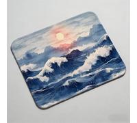 Mouse Pad, Mouse Mat 11.42 x 9.45 inch x3mm, Non Slip Rubber Base Desk Mat, Improved Precision and Speed, Desk Mats with Stitched Edges, Waterproof, Mouspad for Office and Home waves Sunset 0O-318
