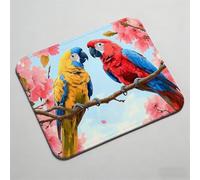 Mouse Pad, Mouse Mat 12.6 x 10.24 inch x3mm, Non Slip Rubber Base Desk Mat, Improved Precision and Speed, Desk Mats Stitched Edges, Mouspad for Office and Home Parrot Cherry blossoms 0O-958
