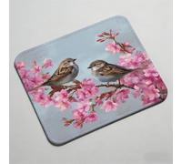 Mouse Pad, Mouse Mat 12.6 x 10.24 inch x3mm, Non Slip Rubber Base Desk Mat, Improved Precision and Speed, Desk Mats Stitched Edges, Waterproof, Mouspad for Office and Home Cherry blossoms bird 0O-954