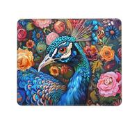 Mouse Pad Non-Slip Rubber Base Mousepad, Beautiful Peacock and Floral, Washable Small Mouse Mat for Computer, Laptop, Home, Office - 7 x 8.6 in