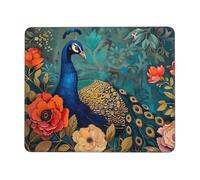 Mouse Pad Non-Slip Rubber Base Mousepad, Beautiful Peacock and Floral, Washable Small Mouse Mat for Computer, Laptop, Home, Office - 7 x 8.6 in