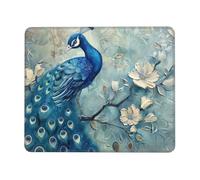 Mouse Pad Non-Slip Rubber Base Mousepad, Beautiful Peacock and Floral, Washable Small Mouse Mat for Computer, Laptop, Home, Office - 7 x 8.6 in