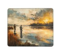 Mouse Pad Non-Slip Rubber Base Mousepad, Fishing Lake Fishermen, Washable Small Mouse Mat for Computer, Laptop, Home, Office - 8.3 x 10.3 in