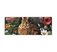 Mouse Pad Non-Slip Rubber Base Mousepad, Flowers Bunnies Birds, Washable Mouse Mat for Computer, Laptop, Home, Office - 11.8x31.5 in