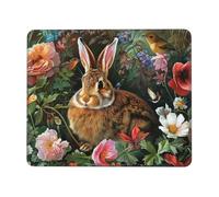 Mouse Pad Non-Slip Rubber Base Mousepad, Flowers Bunnies Birds, Washable Small Mouse Mat for Computer, Laptop, Home, Office - 7.9 x 9.5 in