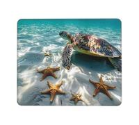 Mouse Pad Non-Slip Rubber Base Mousepad, Sea Turtle Starfish, Washable Small Mouse Mat for Computer, Laptop, Home, Office - 7.9 x 9.5 in