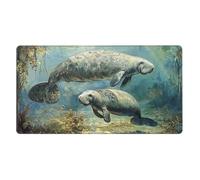 Mouse Pad Non-Slip Rubber Base Mousepad, West Indian Manatees, Washable Mouse Mat for Computer, Laptop, Home, Office - 16x29.5 in