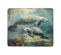 Mouse Pad Non-Slip Rubber Base Mousepad, West Indian Manatees, Washable Small Mouse Mat for Computer, Laptop, Home, Office - 7 x 8.6 in