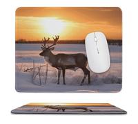 Mouse Pad Omputer Game Mouse Mat Deer on Snowfield in Sunrises for Desk Small Rubber Base Mouse Pads