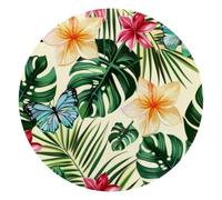 Mouse Pad, Palm Leaves Tropical Flowers and Butterflies Round Computer Mousepad Non-Slip Base, Gaming Mouse Mat for Laptop Office Home, 10 x 10 Inch