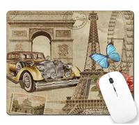 Mouse Pad, Paris Vintage Postcard with Retro car and Eiffel Tower Mouse Pad, Mousepad Rectangle Mouse Pads with Designs Non-Slip Rubber Smooth MousePads for Computer Laptop