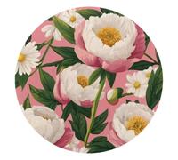 Mouse Pad, Peony Flowers Daisies Green Leaves Round Computer Mousepad Non-Slip Base, Gaming Mouse Mat for Laptop Office Home, 10 x 10 Inch