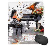 Mouse Pad Piano Girl Small Mouse Mat 42x35 cm with Stitched Edge, Waterproof Mousepad Smooth Surface Premium-Textured Mousepad with Non-Slip Rubber Base, for PC Laptop Office&Home small Desk Mat uk269