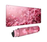 Mouse Pad Pink, Cherry Blossoms Mouse Mat 32x12x0.12inch with Stitched Edges, Large Gaming Mousepad Non-Slip Rubber Base Design, Waterproof Mousemat for Laptop Desk Office Accessories -zzg05B5M54