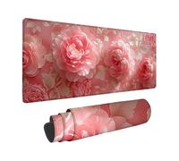 Mouse Pad Pink, Peony Mouse Mat 36x16x0.12inch with Stitched Edges, Large Gaming Mousepad Non-Slip Rubber Base Design, Waterproof Mousemat for Computers Laptop Desk Office Accessories -zzg2505R1
