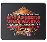 Mouse Pad Psalm 91 He Will Cover You With His Feathers Christianty Verse Religious Scripture Inspirational Mousepad Non-Slip Mouse Mats Soft Desk Mat For Office Computers Home 25X30CM