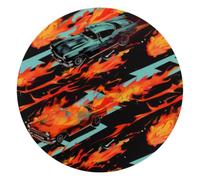 Mouse Pad, Race Car with Finish Line Flags Pilot and Flames Pattern Round Computer Mousepad Non-Slip Base, Gaming Mouse Mat for Laptop Office Home, 10 x 10 Inch