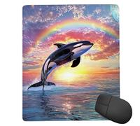 Mouse Pad Rainbow Whale Small Mouse Mat 25x20 cm with Stitched Edge, Waterproof Mousepad Smooth Surface Premium-Textured Mousepad with Non-Slip Rubber Base, for PC Laptop Office small Desk Mat uk-44