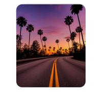 Mouse Pad Road with Palm Trees at Sunset Tropical Scene with Sky in Orange and Purple Tones Photography Style for Desk Office Inspirational Gift Mousepad, Mouse Mat