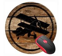 Mouse Pad Round Gaming Mouse Mat Black Airplane Border, Non-Slip Rubber Base Mousepad Cute Mousemat for Laptop Computer PC Office Home