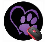 Mouse Pad Round Gaming Mouse Mat Purple Paw Heart Design Cat Paw, Non-Slip Rubber Base Mousepad Cute Mousemat for Laptop Computer PC Office Home