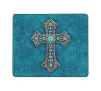 Mouse Pad Rustic Western Country Cowboy Cyan Tooled Leather Desktop Mouse Pad Wear Resistant Mice Mat Waterproof For Wireless Mouse Desk Work 25X30Cm
