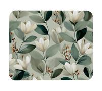 Mouse Pad, Sage Green Leaves with White Flowers Washable Computer Mousepad Non-Slip Rubber Base, Thick Gaming Mouse Mat for Laptop, Office & Home, 8.3 x 9.8 inch