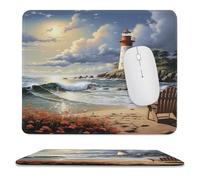 Mouse Pad, Sea Lighthouse Sandbeach Print Lock Edge Cute Funny Mousepad for Laptop Gaming,Home Office Decor Accessories Desk Mat