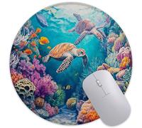 Mouse Pad Sea Turtles and Coral Reefs Round Mousepad with Non-Slip Rubber Base, Stitched Edge Mouse Mat for Home Office Decor Desk Accessories
