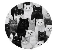 Mouse Pad, Seamless Black and White Cats on Grey Background Round Computer Mousepad Non-Slip Base, Gaming Mouse Mat for Laptop Office Home, 10 x 10 Inch