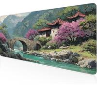 Mouse Pad Small Bridge Gaming Mouse Pad Houses Large Desk Mat 1400x600x3mm,Work From Home Essentials Non-Slip Rubber Base Special Textured Water-Resistant Surface Wear-Resistant For Laptop Y1-373