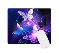 Mouse Pad Small Mousepad with Stitched Edge, ToLuLu Rectangle Gaming Mouse Mat Customized Art Non Slip Rubber Mini Cute Mouse Pads for Computer, Laptop Office Home School, Purple Butterflies