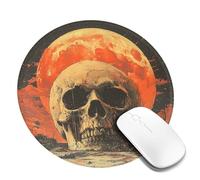 Mouse Pad Small Round Mousepad for Travel Work Wireless Computer Laptop Office Gaming Desk Accessories - Skull Horror Goth Moon Retro
