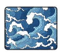 Mouse Pad, Square Anti-Slip Rubber Gaming Mousepad, Premium-Textured & Waterproof Mouse Mat with Stitched Edge, Cute Office Mouse Pads for Women Men Computer Laptop, 9.4"x7.9", Japan Blue Wave