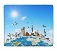 Mouse Pad, Square Earth Style Anti-Slip Rubber Mousepad with Stitched Edges for Gaming Office Laptop Computer PC Men Women Kids, Cute Pattern, Famous Landmarks of The World