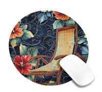 Mouse Pad Square Tropical Hibiscus Pattern Navy Blue Stitched Edge Non-Slip Rubber Desk Pad Washable for Home Office Laptop Round 8" x 8"