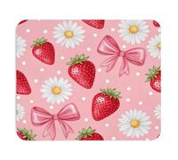 Mouse Pad Strawberries with Daisies and Pink Bows Design Cute and Sweet Kawaii Style for Female Desk Youth Office Creative Gift for Teens Mousepad, Mouse Pad