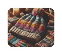 Mouse Pad Technicolor Wool Beanie Desk Pad Stitched Edges Small Writing Mat, For Office, Desk, Laptop, 25x30cm