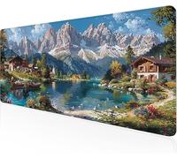Mouse Pad Village Gaming Mouse Pad Lake Large Desk Mat 700x400x3mm,Work From Home Essentials Non-Slip Rubber Base Special Textured Water-Resistant Surface Wear-Resistant Desk Matt For Laptop Y1-251