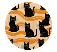 Mouse Pad, Vintage Halloween Black Cats on Wavy Background Round Computer Mousepad Non-Slip Base, Gaming Mouse Mat for Laptop Office Home, 10 x 10 Inch