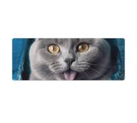 Mouse Pad Washable Computer Mousepad with Non-Slip Rubber Base Blue Cat Sticking Out Tongue Mouse Mat for Laptop Desk Accessories Mat Gaming Mousepad for Office Table Computer Home 30x80cm