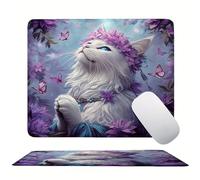 Mouse Pad White Cat, Mini Gaming Mouse Pad 340x280mm, Non-Slip Rubber Base for Stable Grip on Smooth Surfaces, Improved Precision and Speed, with Anti-Fray Stitched Edges for Home Office s0z-421