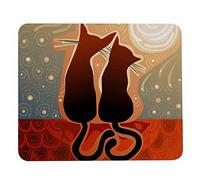 Mouse pad with Anti-Slip Rubber Base, Easy Gliding,Computer Mouse Mat for Computers, Laptop, Gaming, Office & Home, 9.4"x7.9",Lover Cats on Roof in The Moonlight