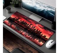 Mouse Pad with Non-Slip Base, Gaming Mat, Stitched Edges for Home Office, Red Black City Reflections Design, 3mm Thick Durable Cushion for Comfort