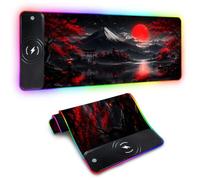 Mouse Pad with Phone Holder,31.5 x 11.8 Inch Wireless Qi Fast Charging Desk Mat,RGB Gaming Mousepad Home Office Large Desk Pad with Ultra-Smooth Foldable Waterproof Non-Slip Surface