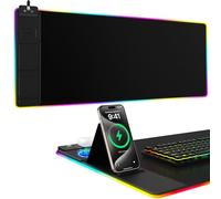 Mouse Pad with Phone Holder, Wireless Charging Desk Mat, RGB Gaming Mousepad Home Office Large Desk Pad with Ultra-Smooth Surface, Non-Slip Base, Waterproof Keyboard Pad, Classic Black Desk Mat