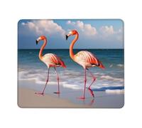 Mouse Pad with Stitched Edge Comfortable Mouse Pads Waterproof Non-Slip Gaming Mousepad Flamingo Walking on The Beach Square Computer Mouse Mat Washable Mousepads for Office Home Laptop 7.9 x 9.5 in