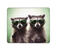 Mouse Pad with Stitched Edge Comfortable Mouse Pads Waterproof Non-Slip Gaming Mousepad Funny Raccoon Green Sunglasses Square Computer Mouse Mat Washable Mousepads for Office Home Laptop 7 x 8.6 in