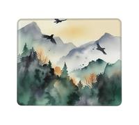 Mouse Pad with Stitched Edge Comfortable Mouse Pads Waterproof Non-Slip Gaming Mousepad Mountain Birds Watercolor Square Computer Mouse Mat Washable Mousepads for Office Home Laptop 7 x 8.6 in