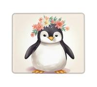 Mouse Pad with Stitched Edge Comfortable Mouse Pads Waterproof Non-Slip Gaming Mousepad Penguin Wearing Flowers Square Computer Mouse Mat Washable Mousepads for Office Home Laptop 7.9 x 9.5 in